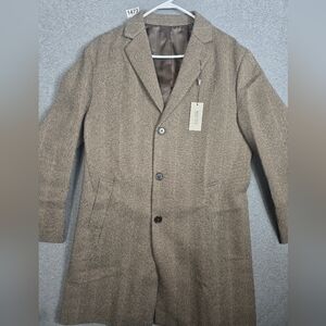 Kenneth Cole Brown Herringbone Singke Breasted Overcoat.  Money Office Church